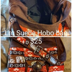 Brown and Orange Suede Hobo Bag